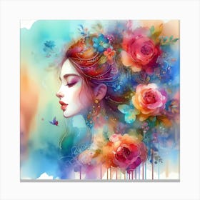 Girl With Flowers 21 Canvas Print