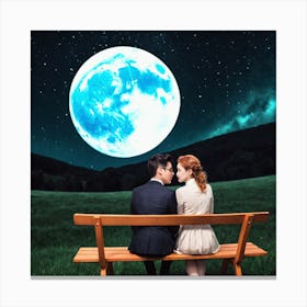 Couple Sitting On Bench Under Moon 1 Canvas Print