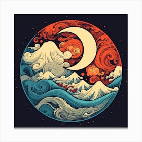 Moon And Waves 6 Canvas Print