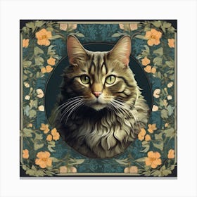 william morris inspired tabby cat portrait Canvas Print