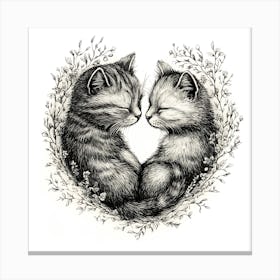 Delicate Ink Drawing of Cats Love Heart 12 Canvas Print