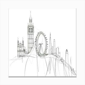 London Skyline, minimalist, line art, black and white. 1 Canvas Print