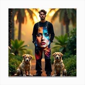 Portrait Of A Man And His Dogs Canvas Print