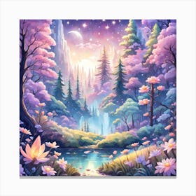 A Fantasy Forest With Twinkling Stars In Pastel Tone Square Composition 48 Canvas Print