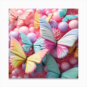 Colorful Butterflies On A Pink Background Canvas Print