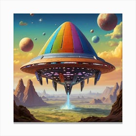 Colorful Alien Spaceship In Outer Space 2 Canvas Print