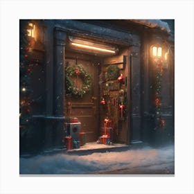 Christmas Decoration On Home Door Sharp Focus Emitting Diodes Smoke Artillery Sparks Racks Sy (4) Canvas Print