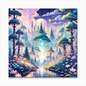 A Fantasy Forest With Twinkling Stars In Pastel Tone Square Composition 255 Canvas Print