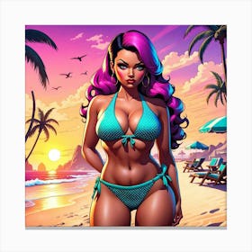 Beach Girl In Bikini Canvas Print