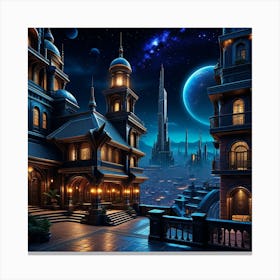 Fantasy City At Night 3 Canvas Print