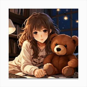Anime Girl With Teddy Bear 2 Canvas Print