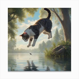 Cat Jumping In Water Canvas Print