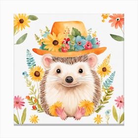 Floral Baby Hedgehog Nursery Illustration (16) Canvas Print