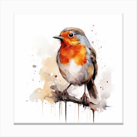 Robin Sketch With Ink Splash Effect Canvas Print