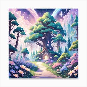 A Fantasy Forest With Twinkling Stars In Pastel Tone Square Composition 226 Canvas Print