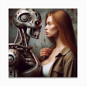 Woman And A Robot Canvas Print