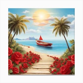 Red Roses On The Beach1 Canvas Print