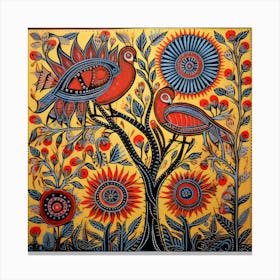 Bird On A Tree Madhubani Painting Indian Traditional Style Canvas Print