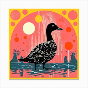 Sunset Linocut Style Duckling  2 Canvas Print