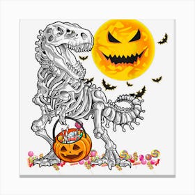 Funny Skeleton Dinosaur T Rex Scary Pumpkin Moon Halloween Canvas Print