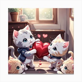 Happy Valentine Kittens Canvas Print