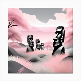 Hawaiian Landscape Easter Island pink Pastel Landscape Minimalistic Canvas Print