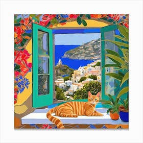 Open Window With Cat Matisse Style Amalfi Coast 28 Canvas Print