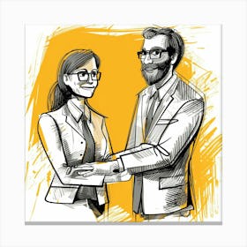 Businessman And Woman Shaking Hands Canvas Print