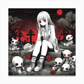 Manga Girl In A Graveyard Canvas Print