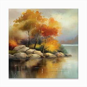 Autumn Trees By The Lake Canvas Print