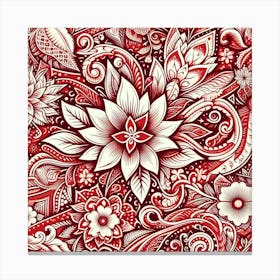 Batik, Red And White Floral Pattern Canvas Print