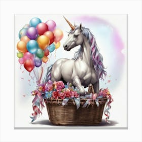 Unicorn In A Basket Canvas Print