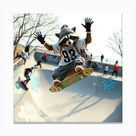 Raccoon Skateboarding Canvas Print