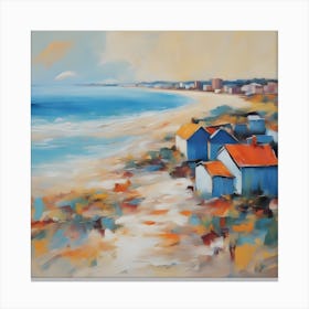 Blue Houses On The Beach Painting Canvas Print