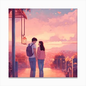 Couple In Love At Sunset Canvas Print