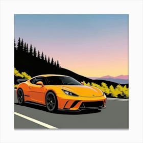 Orange Sports Car On The Road Canvas Print