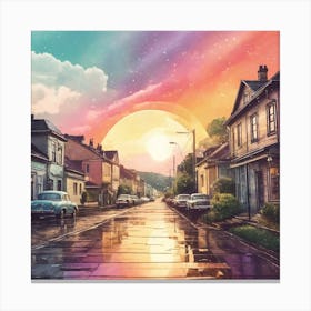 Vintage photo of a small town after rainy day, aesthetic 2 Canvas Print