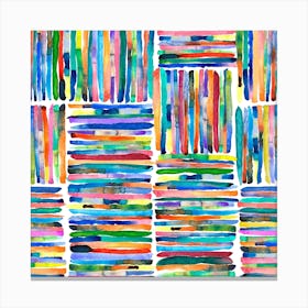 Watercolor Colorful Handpainted Stripes Square Canvas Print
