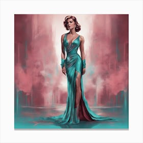 An Artwork Depicting A Full Body Woman, Big Tits, In The Style Of Glamorous Hollywood Portraits, Lig Canvas Print