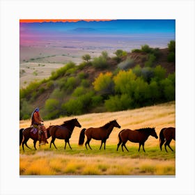 Horses At Sunset 1 Canvas Print