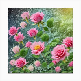 Pink Roses In The Rain Canvas Print