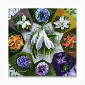 Birth flowers family bouquet 17 Canvas Print