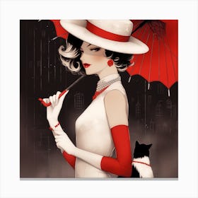 Lady In Red And White Canvas Print