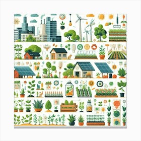 Flat Illustration Of Plants And Trees Canvas Print