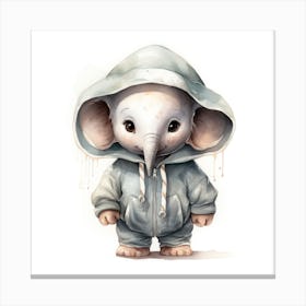 Watercolour Cartoon Elephant In A Hoodie 3 Canvas Print