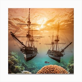 Two Ships In The Ocean Canvas Print