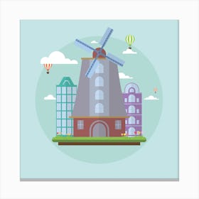 Windmill In The City Amsterdam Landmark Landscape Canvas Print