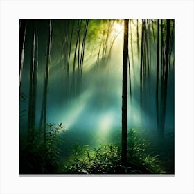 Bamboo Forest At Twilight Individual Stalks Catching The Last Rays Of Sunlight Casting Long Shadow Canvas Print