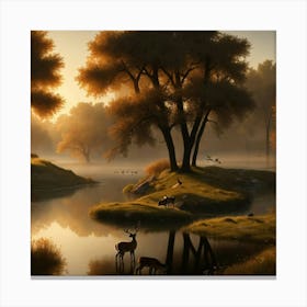 Deer In The Mist Canvas Print