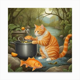 Leonardo Vision Xl An Orange Cat Cooks A Fish In The Nature 3 Canvas Print